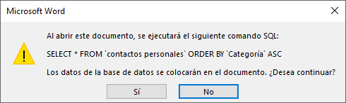 Aviso ejecuci&oacute;n de SQL