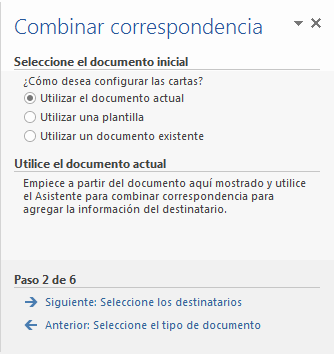 Combinar correspondencia. Paso 2