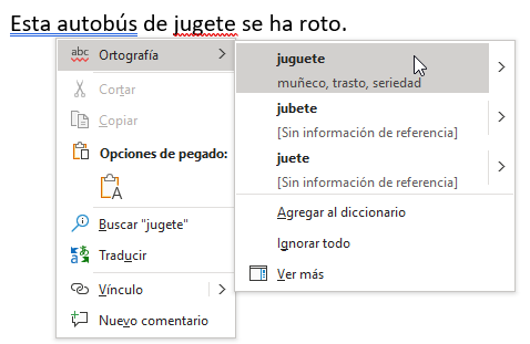 Error ortogr&aacute;fico en Word