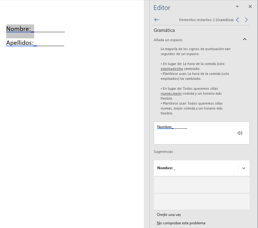 Ejemplo error ortográfico