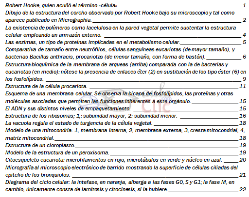 Tabla de ilustraciones de C&eacute;lulas
