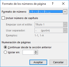 Formato n&uacute;meros de p&aacute;gina