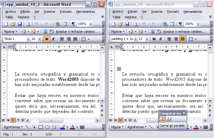 Comparaci�n en paralelo