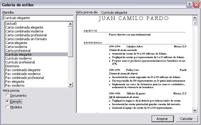 Galer�a de estilos