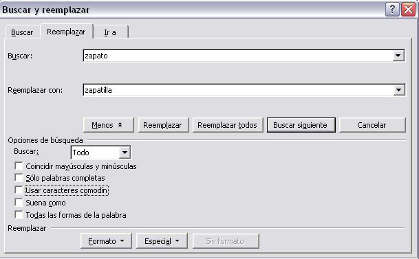 Di�logo buscar y reemplazar