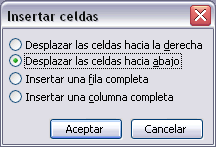 Di�logo Insertar celdas