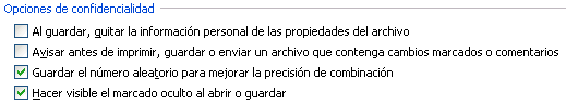 Opciones confidencialidad