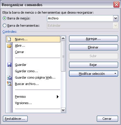 Reorganizar comandos