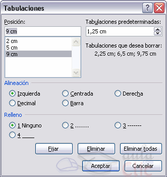 Di�logo Tabulaciones