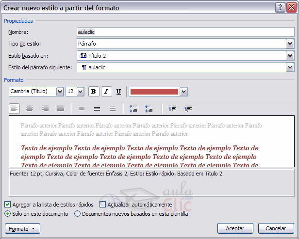 Modificar estilo
