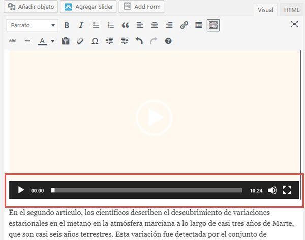 Insertar v&iacute;deo en WordPress